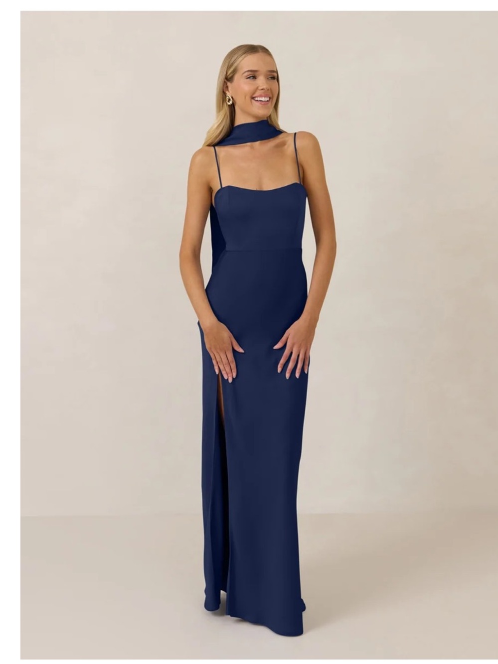 Park and Fifth Marlow dress in navy blue satin